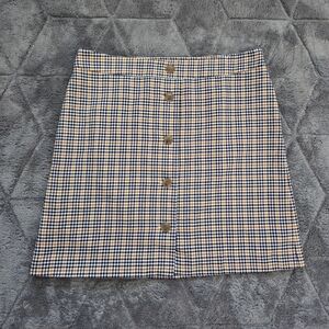 Ann Taylor Factory blue yellow white houndstooth mini skirt Preppy Academia 14